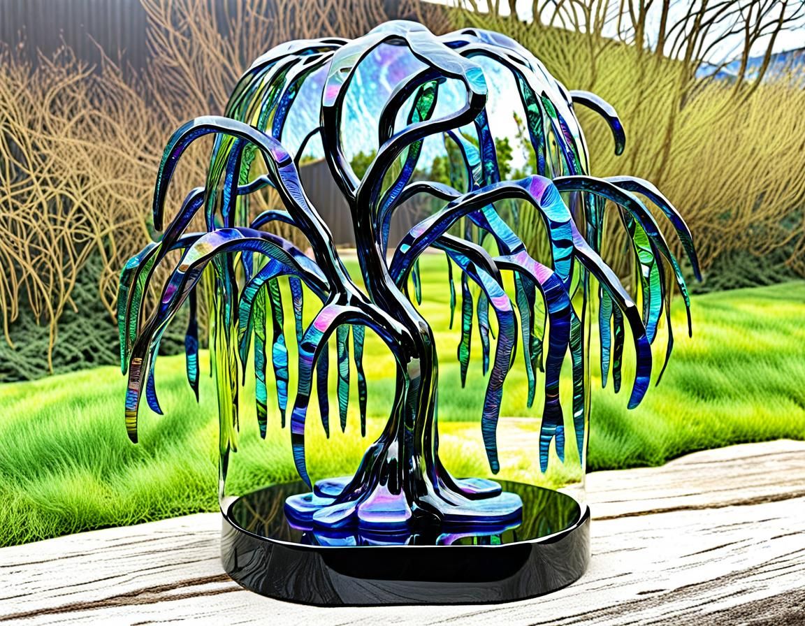 Dichroic Weeping Willow Glass Sculpture