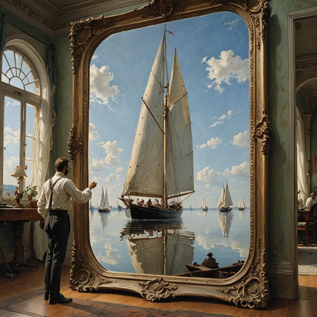 Inverted Sailboat Reflected in Mirror, Kramskoi Style