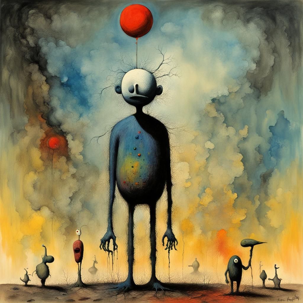 Grotesque Beat-Man in Gouache Watercolor Style