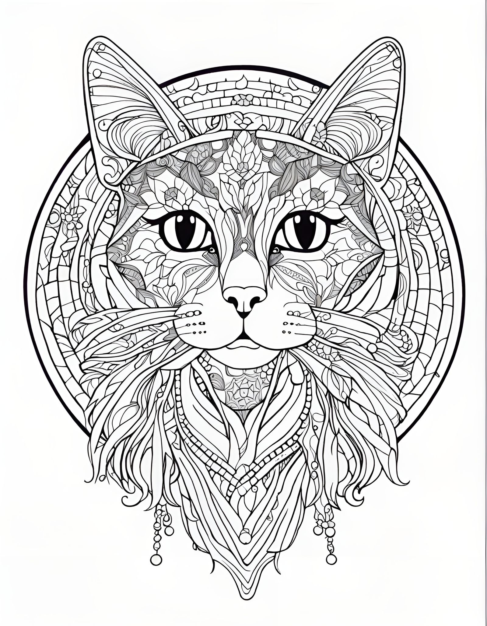 Mandala Cat Coloring Page for Adults