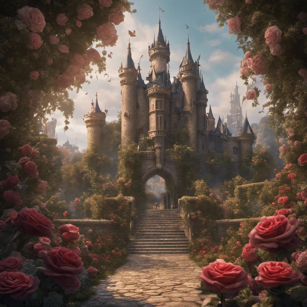 Beauty and the Beast Fairytale Castle with Roses