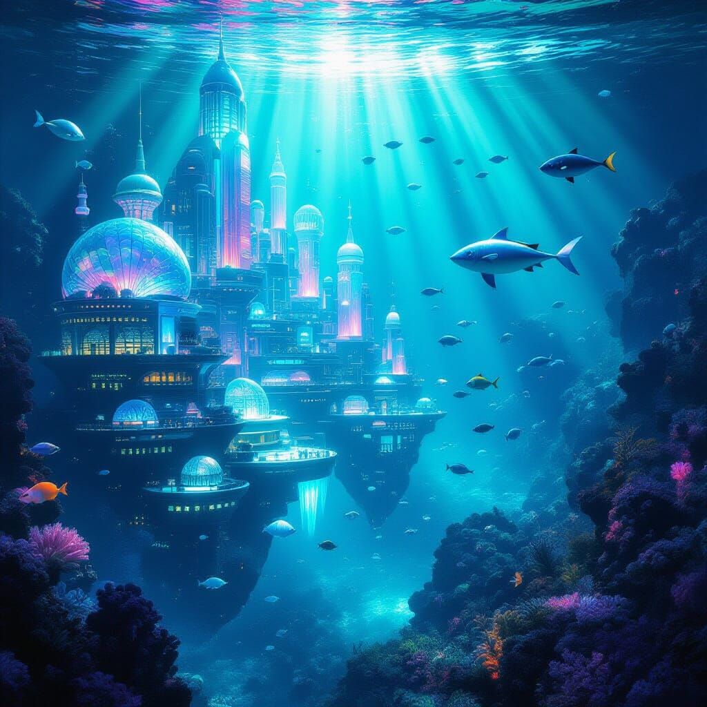 Bioluminescent Underwater City Built in Coral Reef