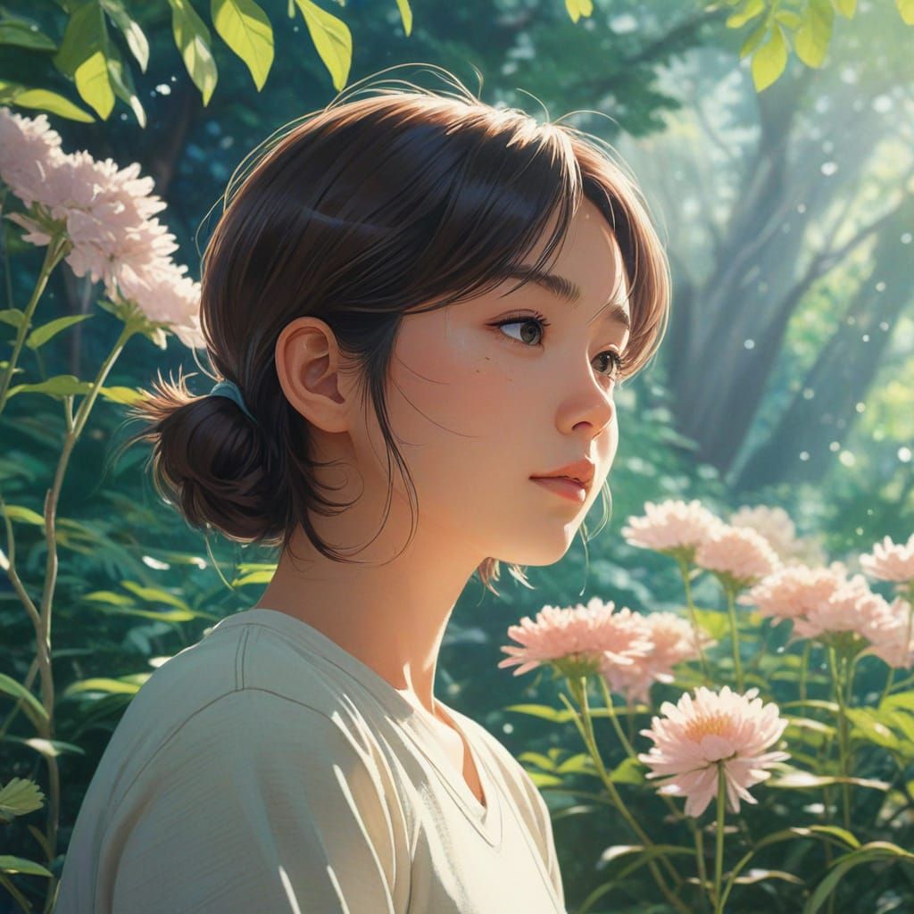 Person Enjoying Aeration in Ghibli-Shinkai Style