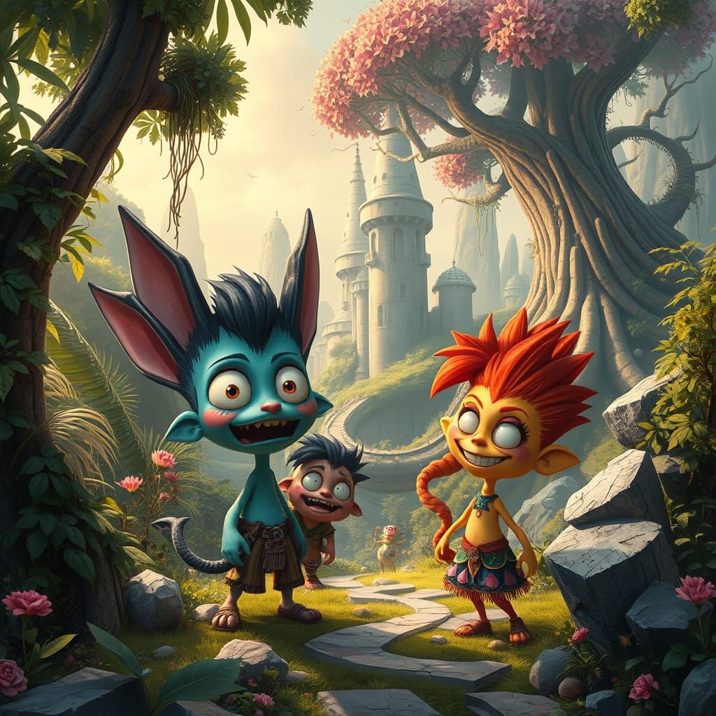 Whimsical Fantasy Characters in a Dreamlike World