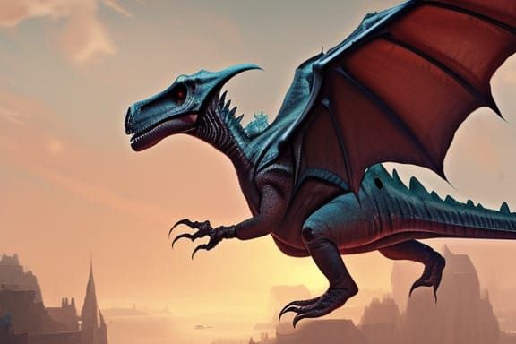 Flying Dinosaur in Dark Fantasy Style