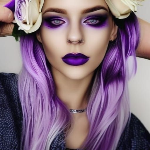 Ethereal young lady with beautiful purple hair
