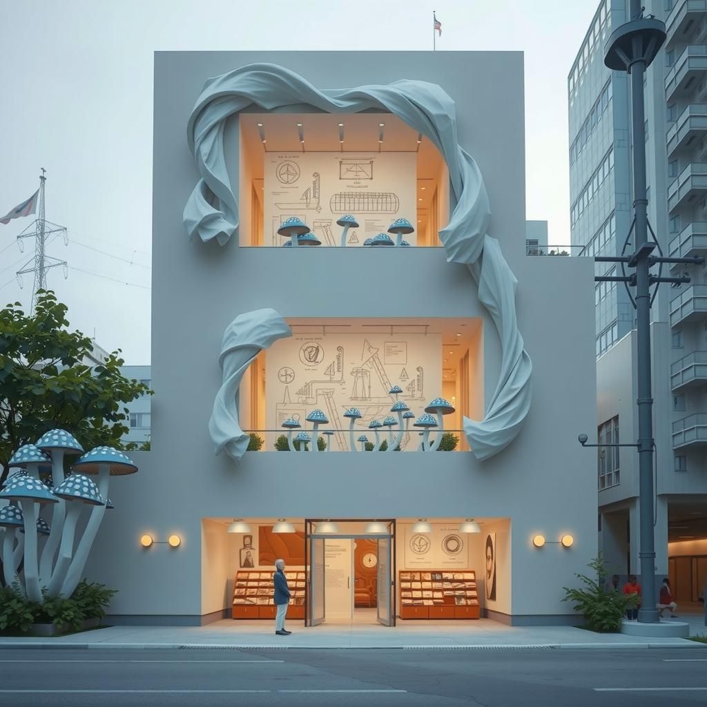 Dystopian Bureaucrats Counting Mushrooms in Linocut Style