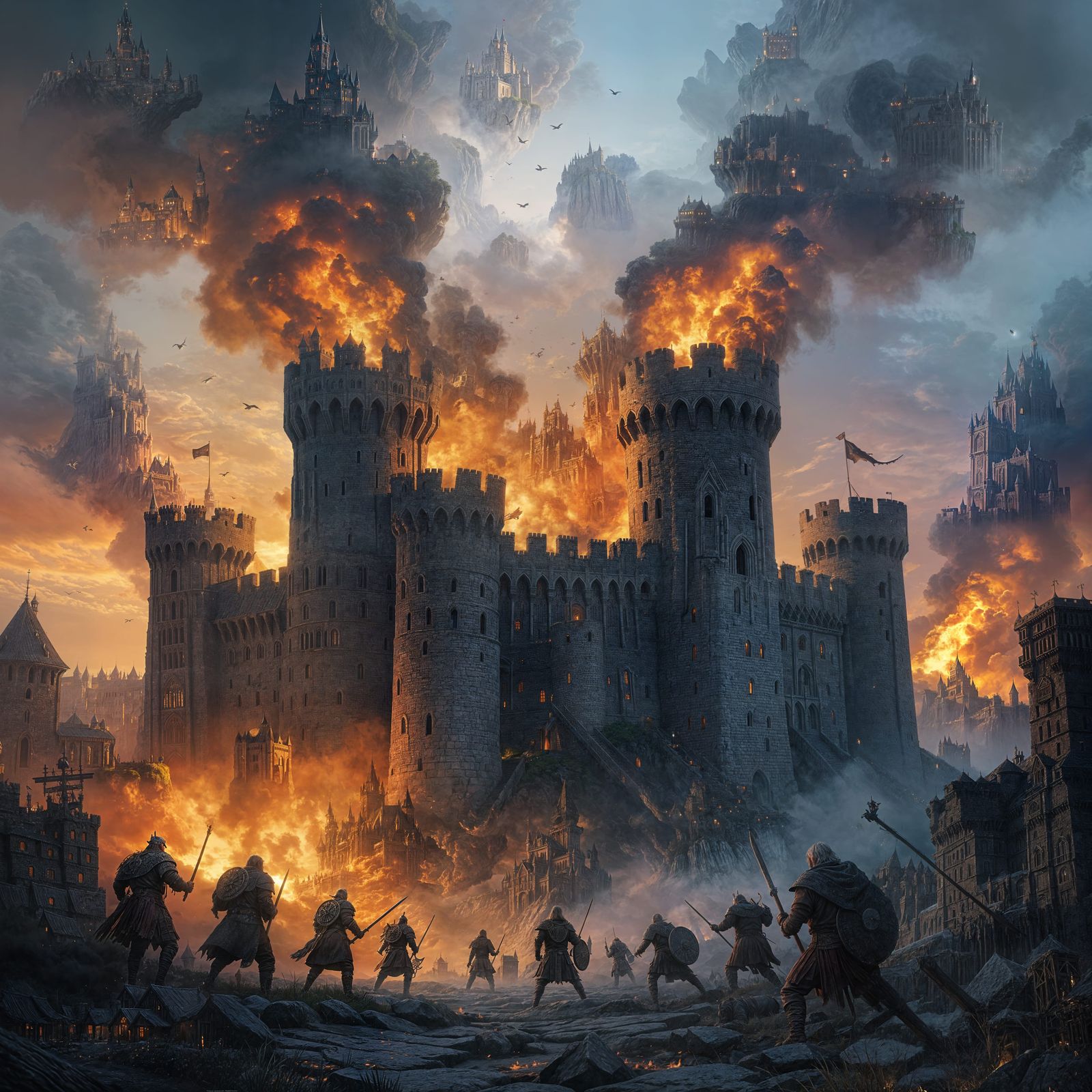 Medieval Castle Under Viking Attack, Fantasy Concept Art