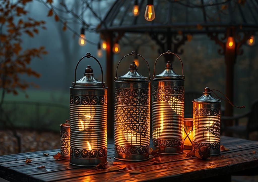 Dazzling Upcycled Tin Can Lanterns on Autumn Evening