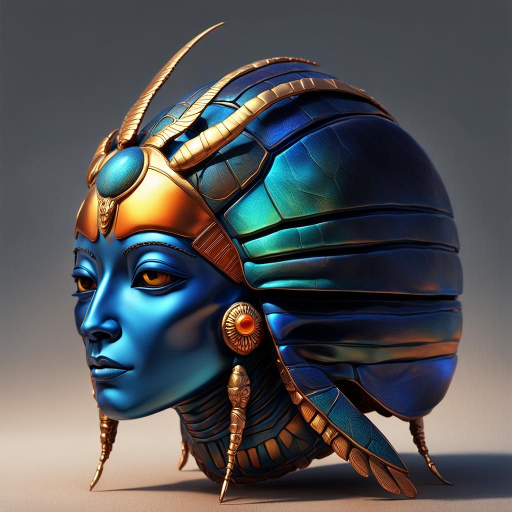 Scarab Beetle Fusion Portrait in Hyperrealistic Anime Style