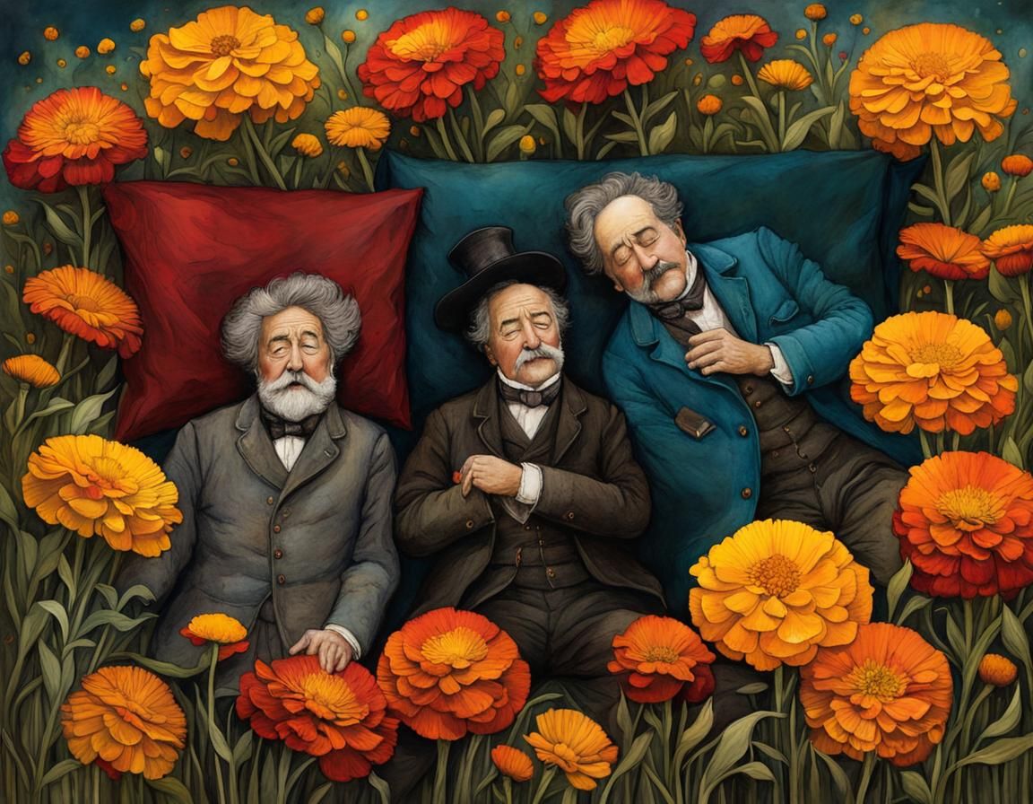 Marigold Bed: Whimsical Illustration in Alcohol Inks