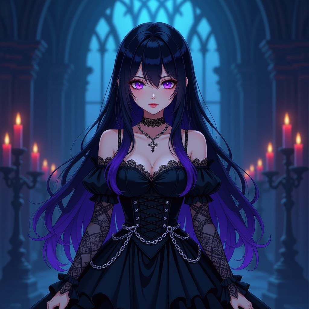 Goth Anime Girl in Castle, Inspired by Ash Thorp