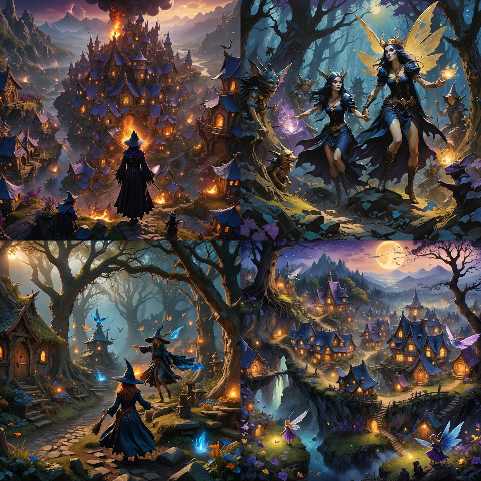 Dark Witch Invasion of Fairy Village: Fantasy Art