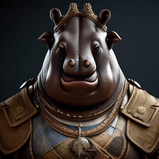 Anthropomorphic Hippo Warrior in Medieval Armor
