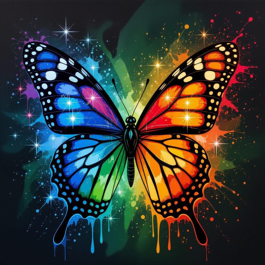 Vibrant Butterfly Wings Depicting Weather Patterns in Street...