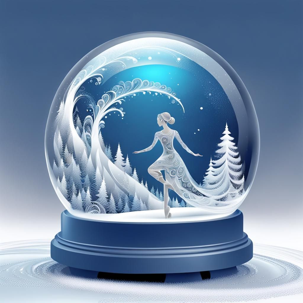 Ballerina in Snow Globe with Abstract Fractal Design
