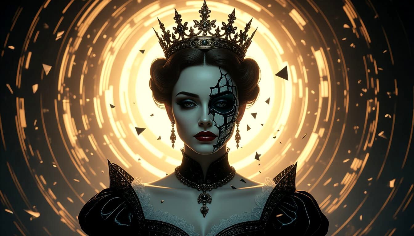 Glitching Queen Portrait in Digital Horror Style