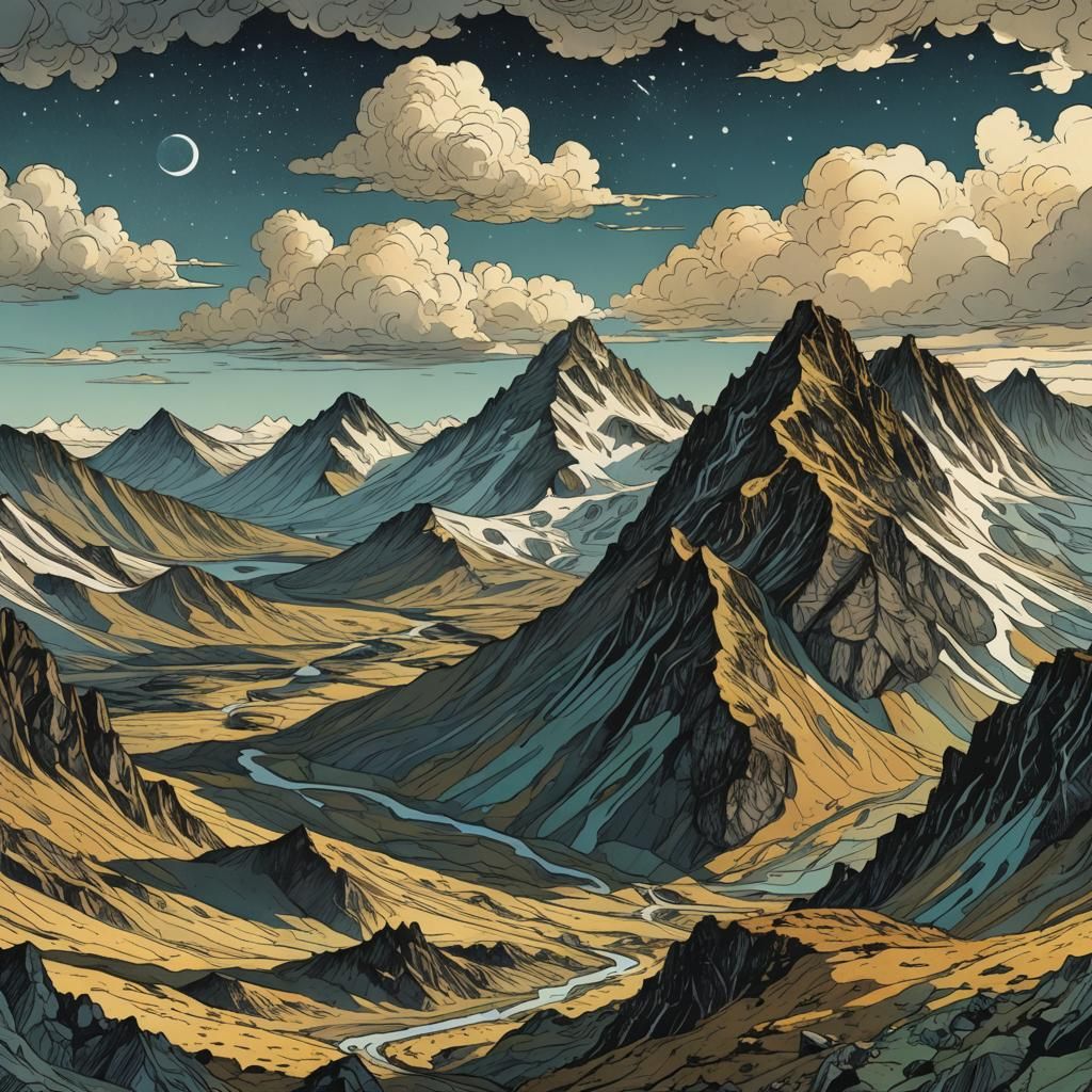 Mountain Scene in Retro D&D Style