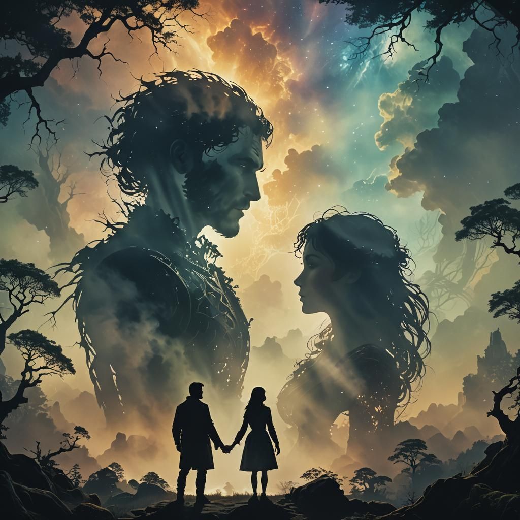 Silhouette Art: Man and Woman in Ethereal Fantasy