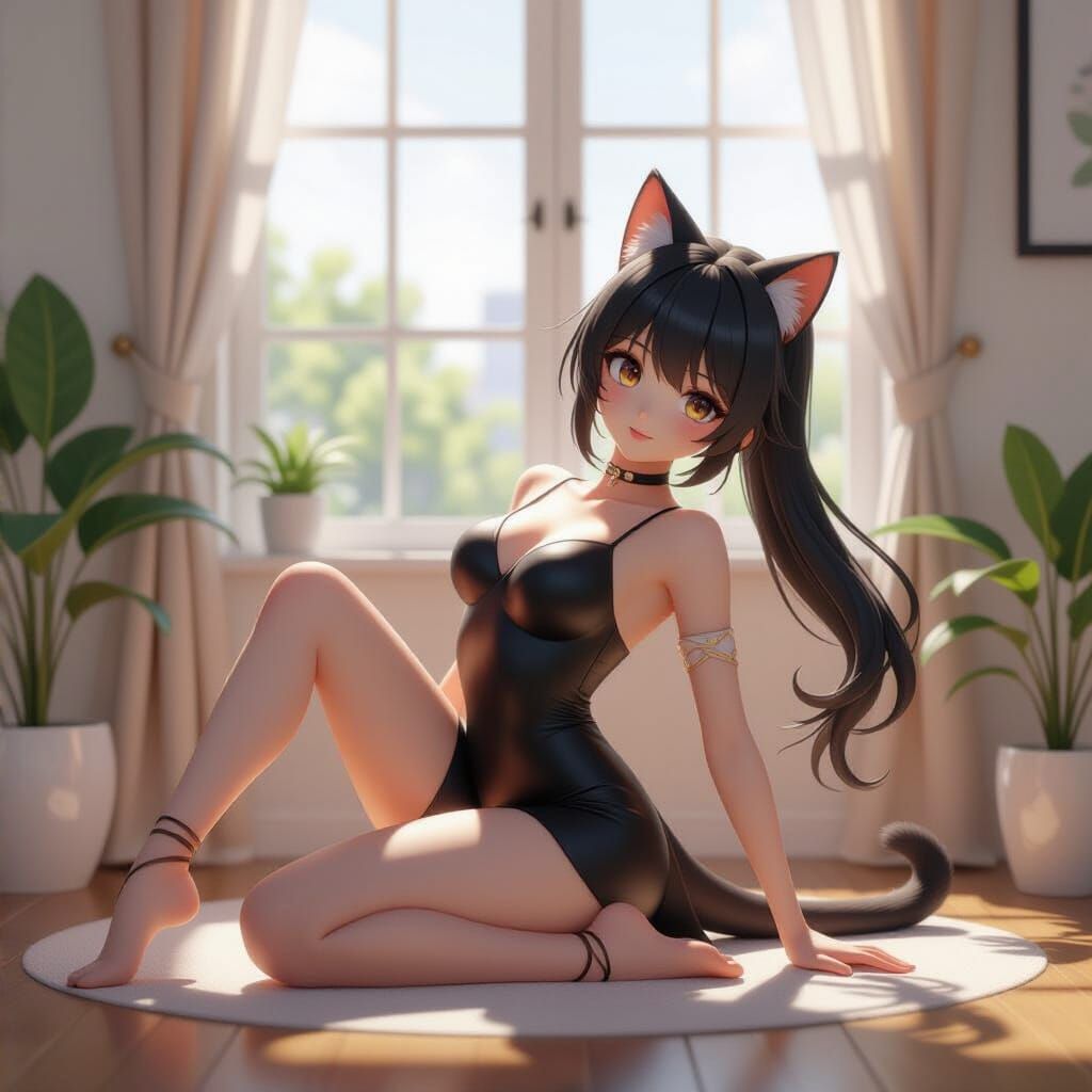 Ballet Catgirl in Leotard: Anime-Inspired 3D Art