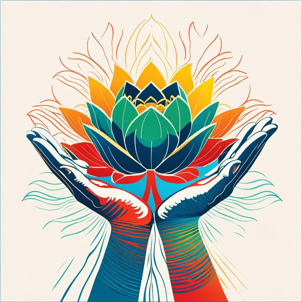 Hand of God Holding Lotus Flower in Pop Art