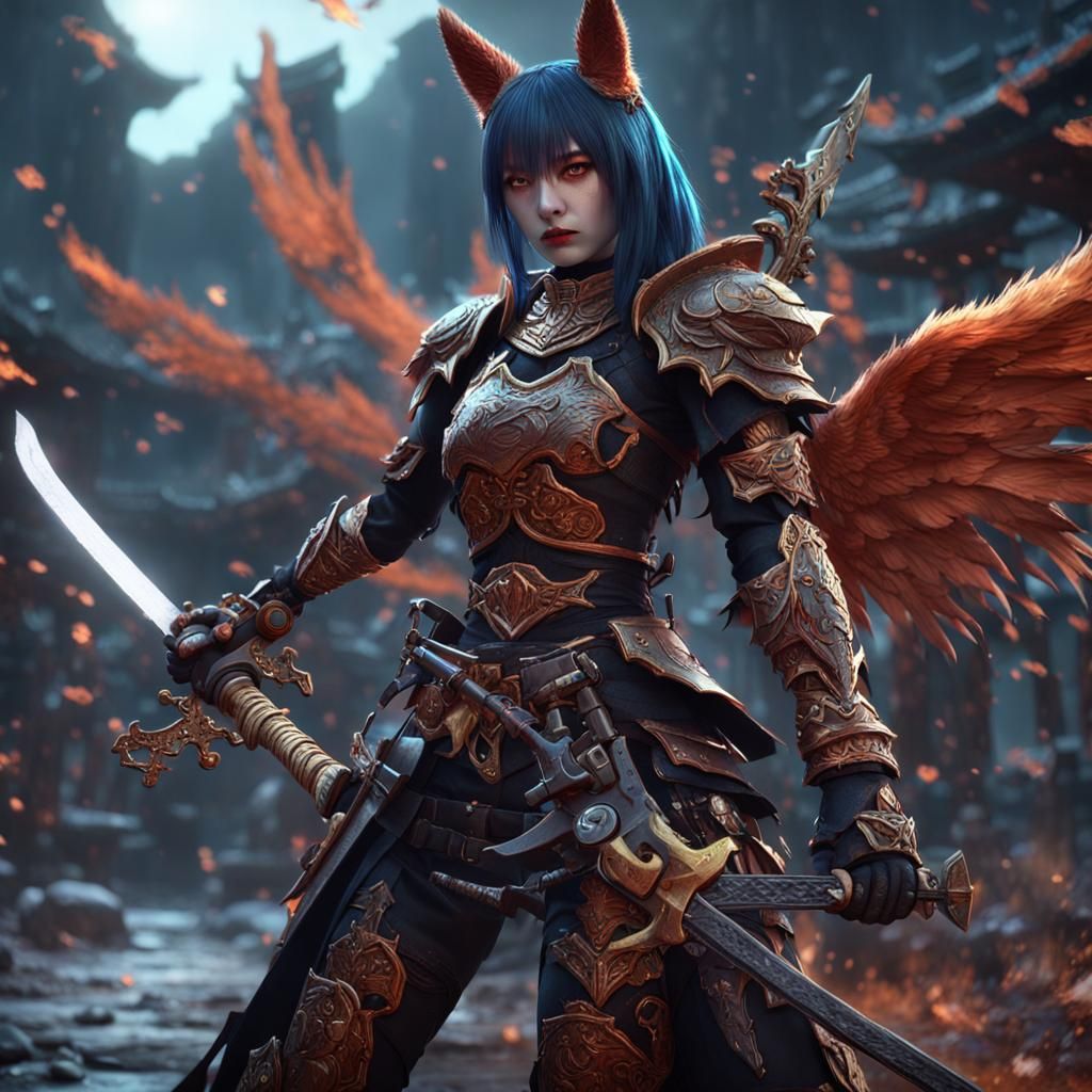 Gothic Angel Samurai Knight with Chainsaw