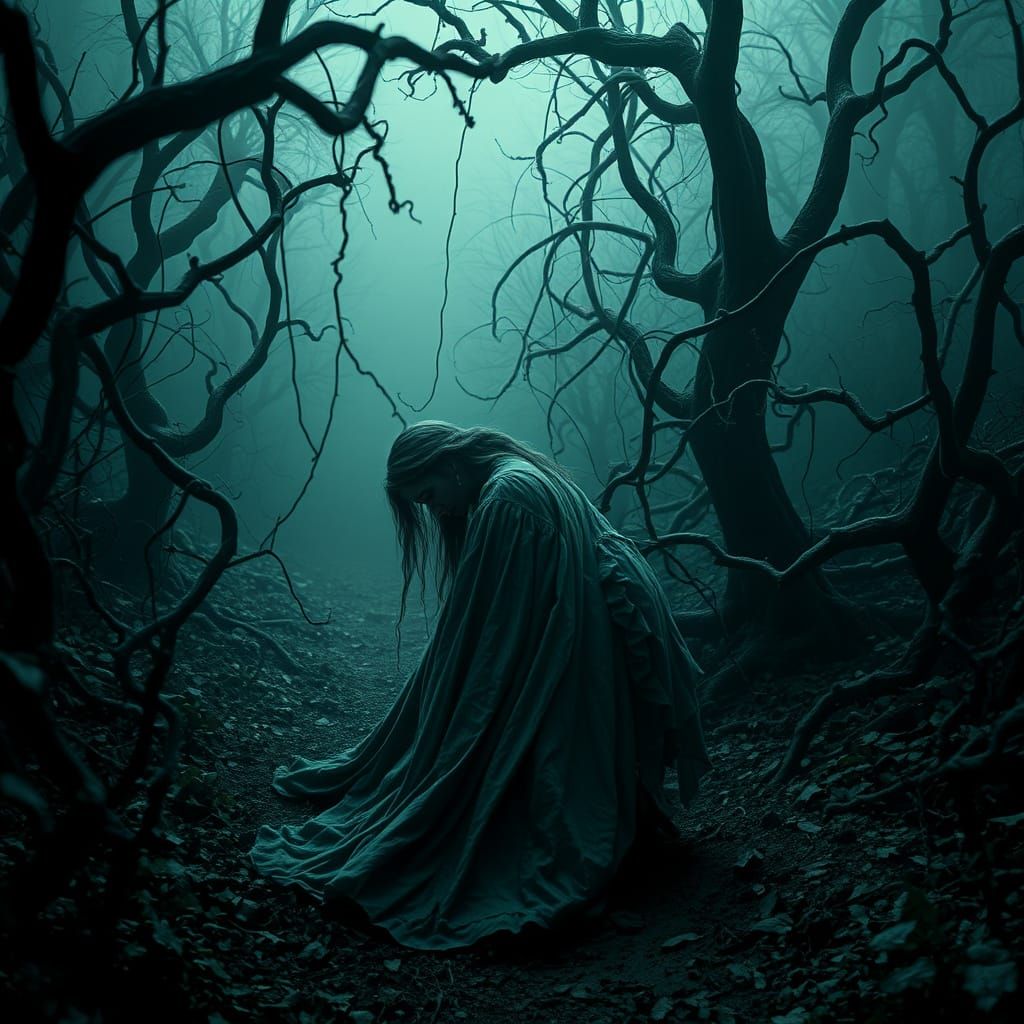 Victorian Woman Crawls Through Eerie Mystical Garden