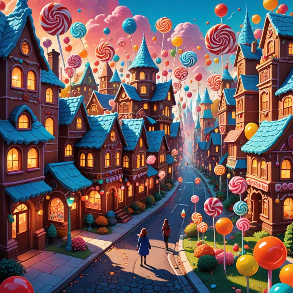 Whimsical Candy Cityscape with Gummy Lampposts