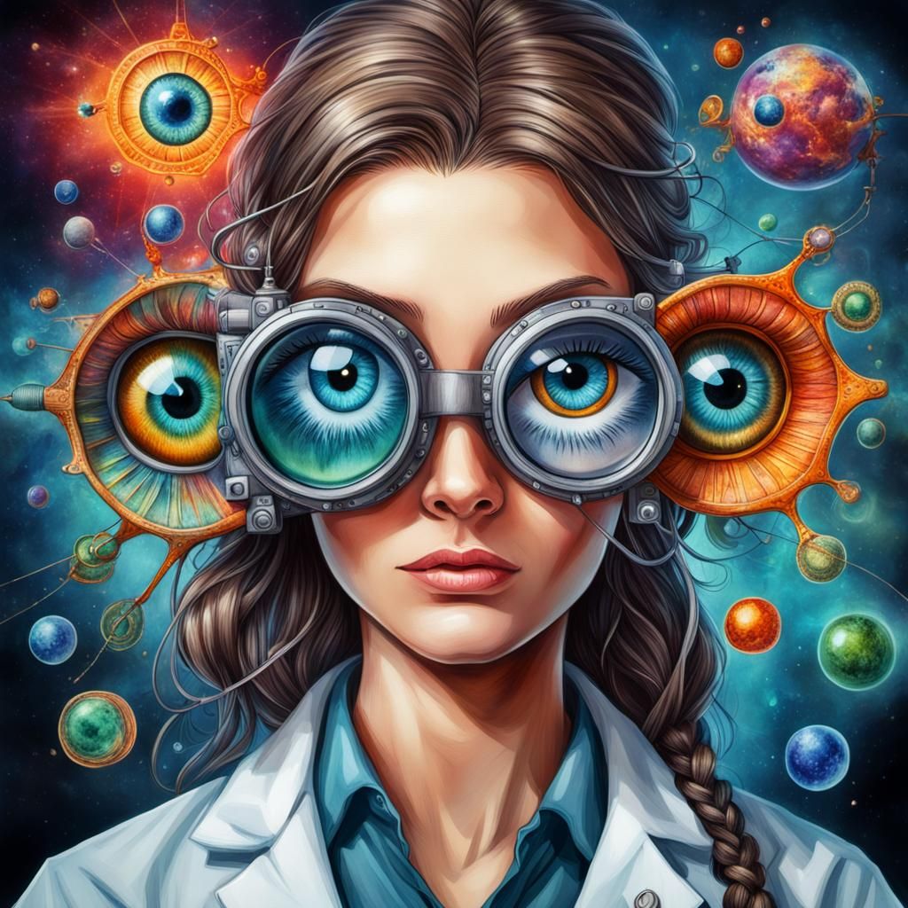 Scientist's Mind's Eye: Surreal Watercolor Cartoon