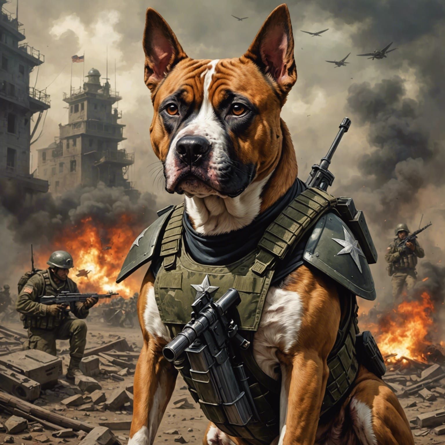 Sinister Amstaff Dog Soldier in War