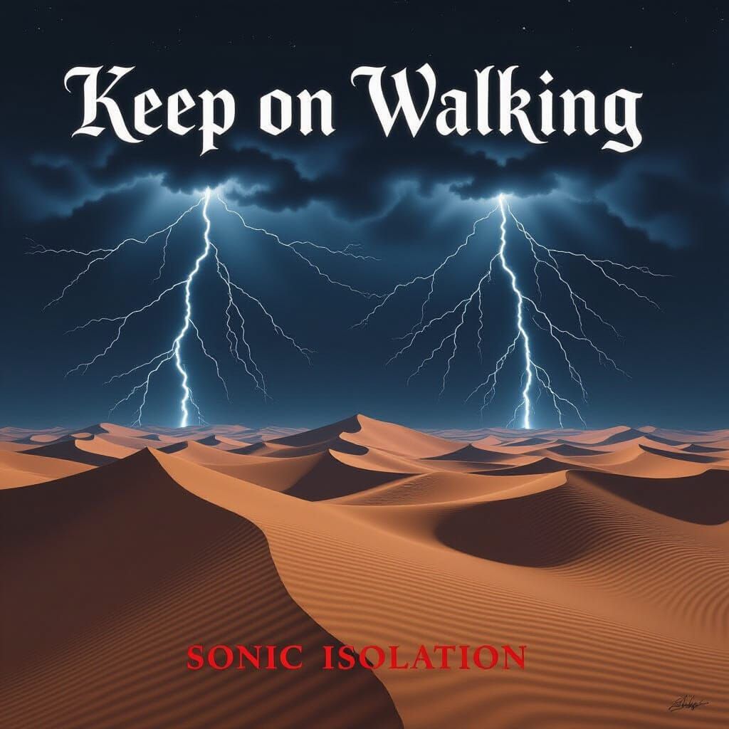 Surreal Desert Landscape with Gothic Text