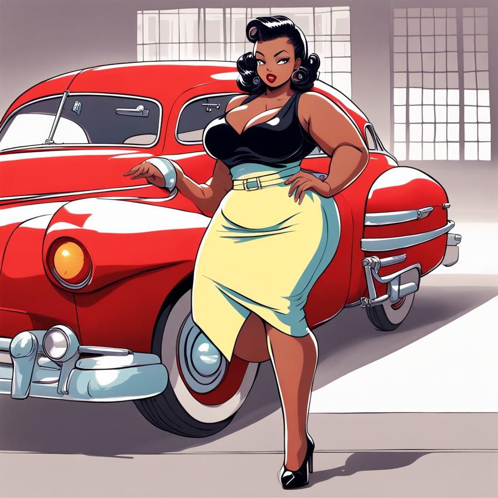 Vintage Rockabilly Woman in Anime Art Style