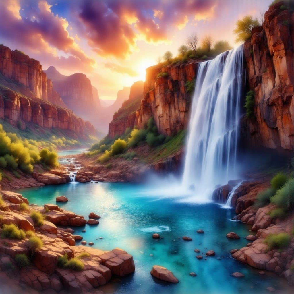 Majestic Havasupai Falls at Sunset