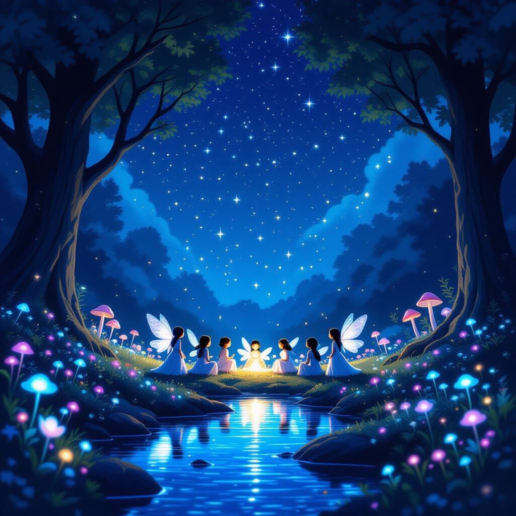 Enchanted Grove Under Falling Stars