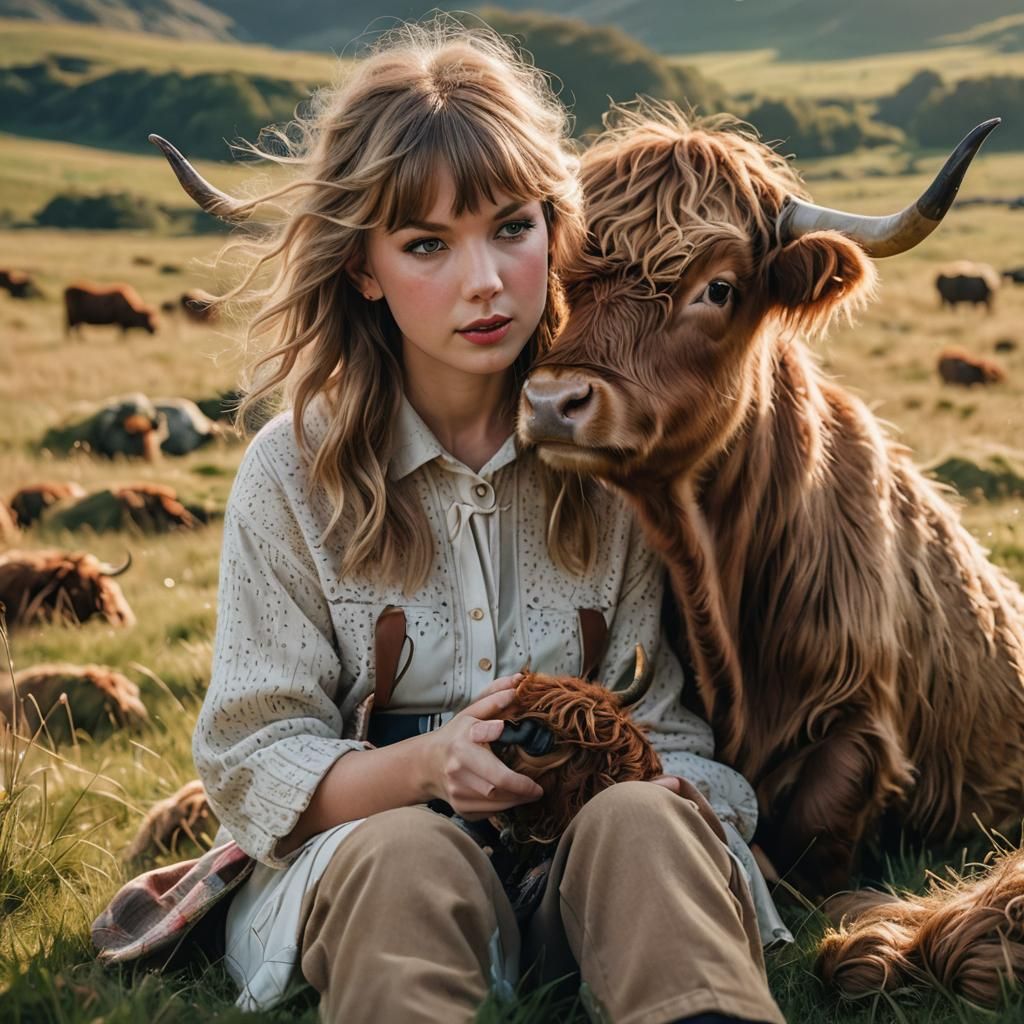 Taylor Swift Portrait with Highland Cow