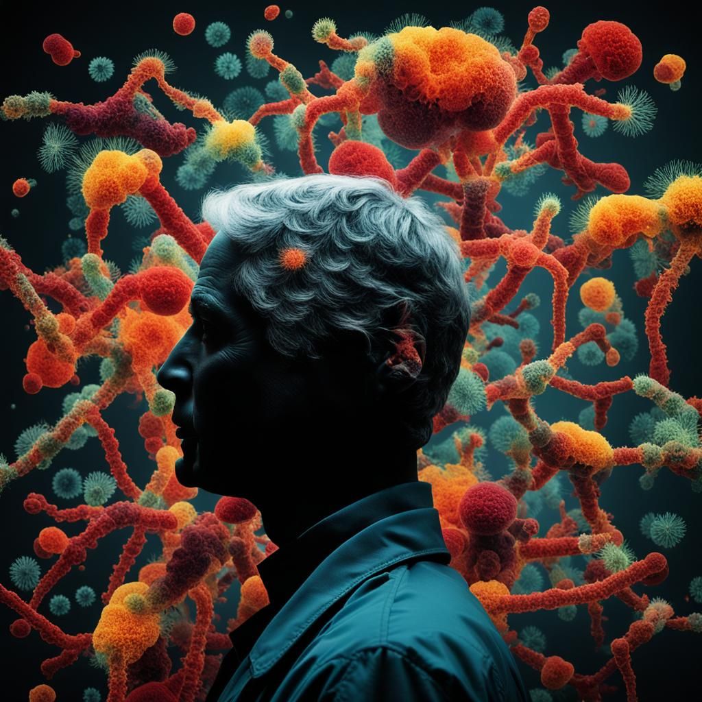 Colorful Bacteria Form Scientist Silhouette
