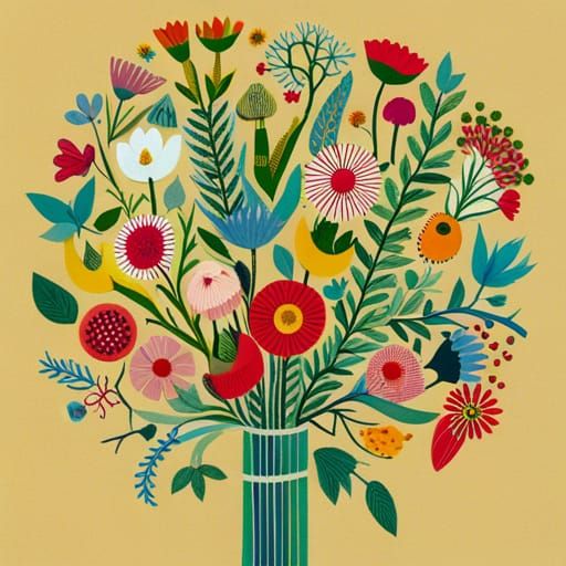 Vibrant Meadow Flower Bouquet Illustration