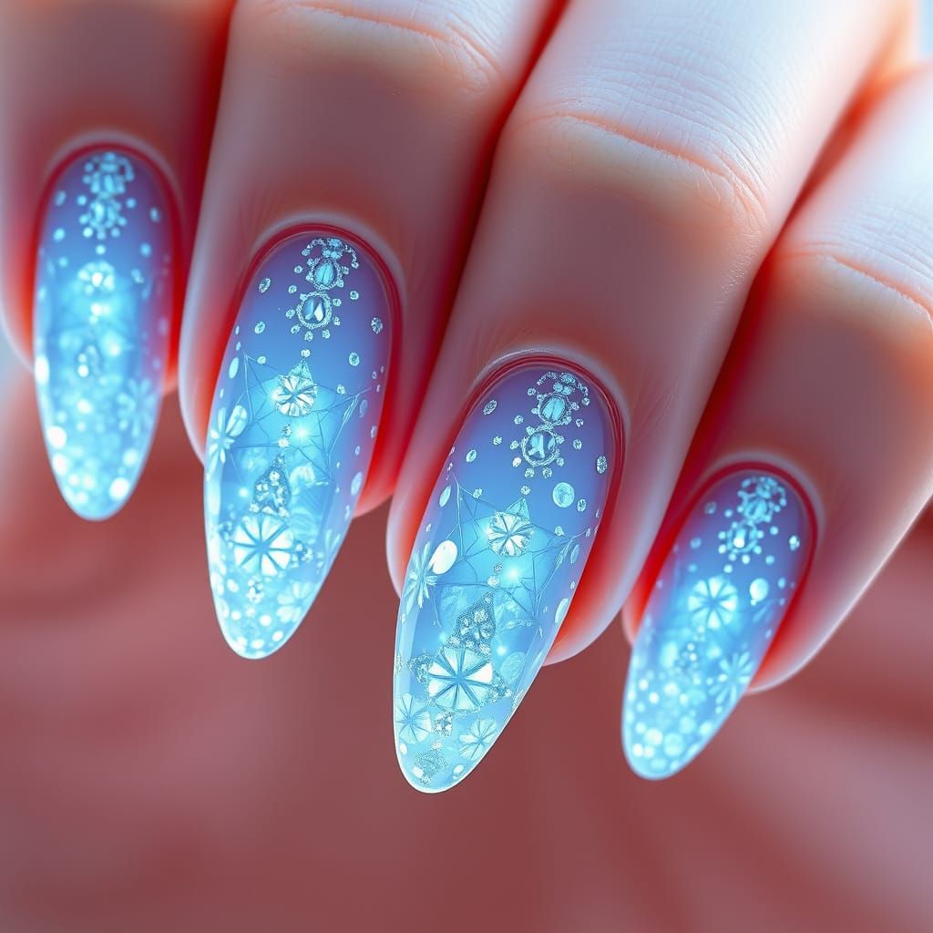 Crystal Nail Art with Tiny Stones in Light Blue