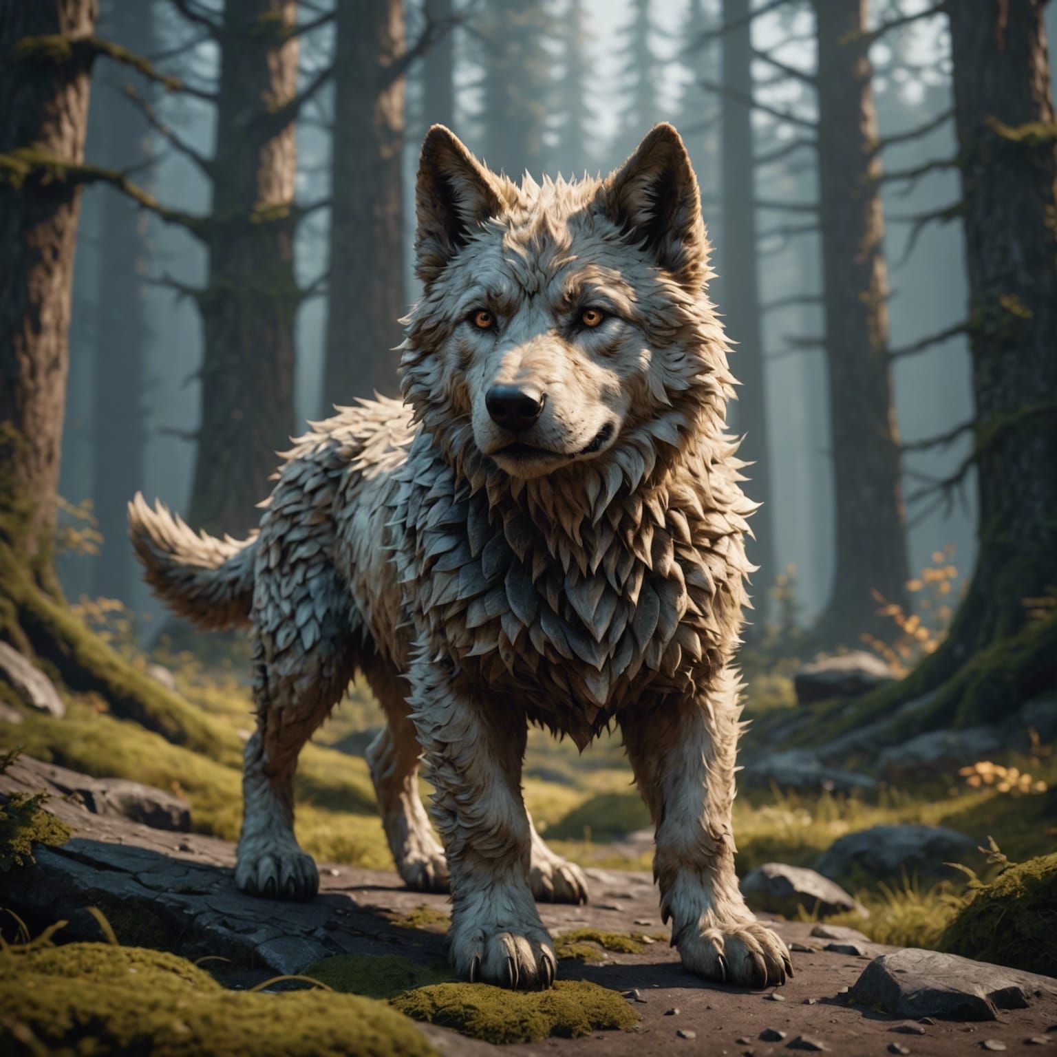 Fantastical Tan Dire Wolf Pup in Detailed Matte Painting