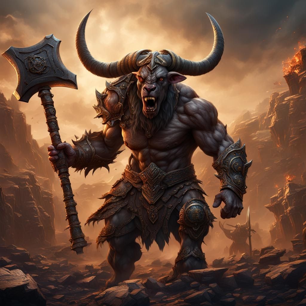 Detailed Minotaur with Axe in Fantasy Art Style
