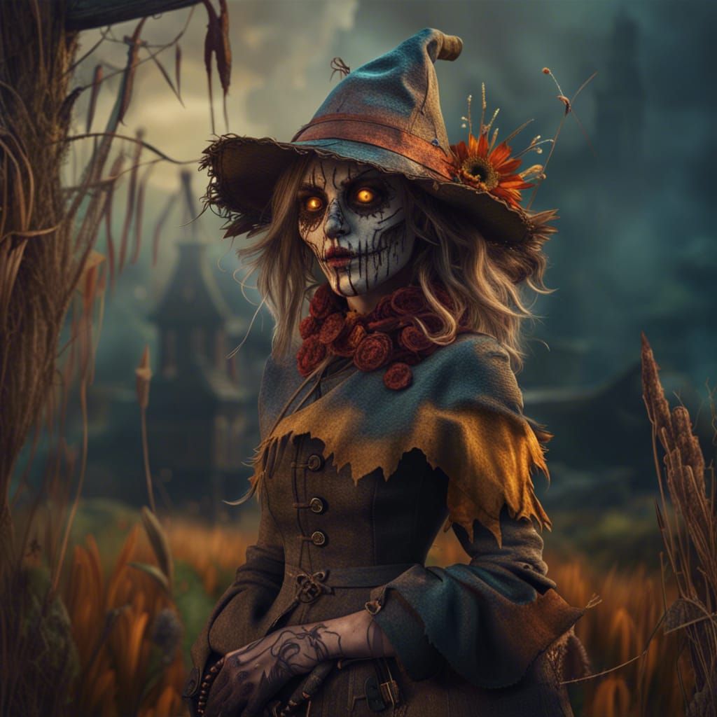 Disturbing Scarecrow Woman: Detailed Matte Painting