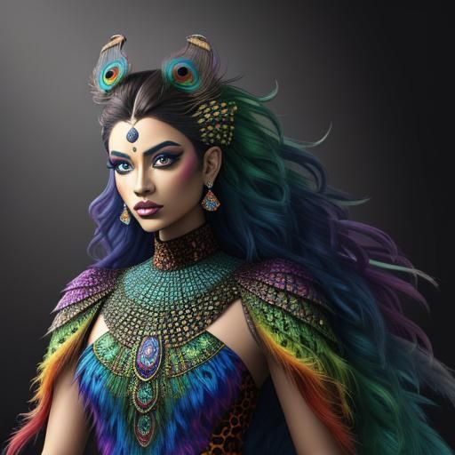 Woman with Dragon Scales and Peacock Hair