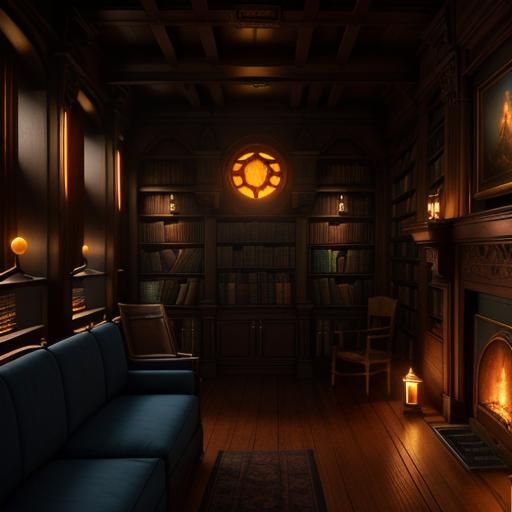 Cozy Library Scene in Fantasy Concept Art