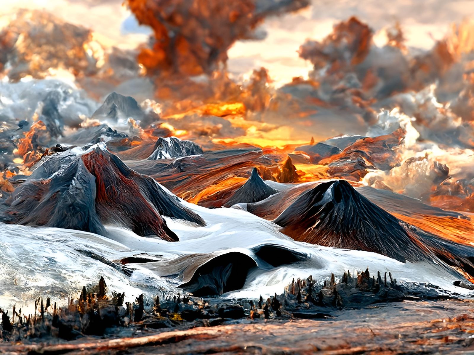 Volcanic Tundra Landscape in Hyperrealistic Digital Art