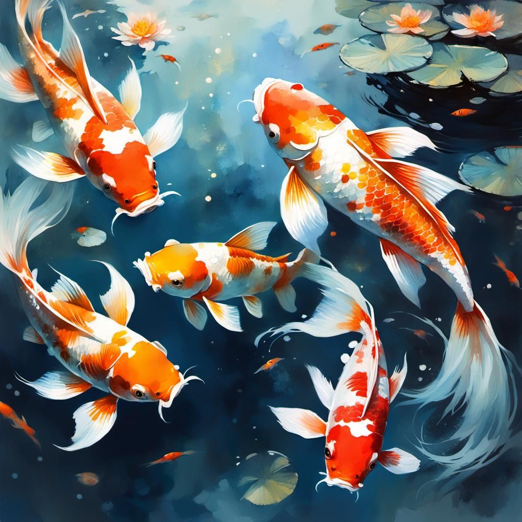 5 Koi Fish, the 5 Blessings, wealth, good health, long life,...