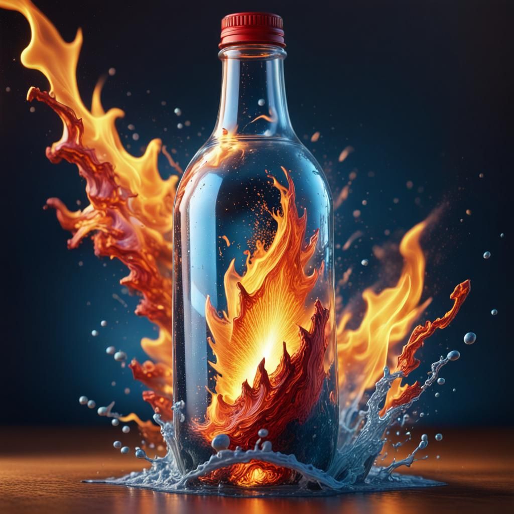 Firestorm in a Bottle: Hyperrealistic Splash Art