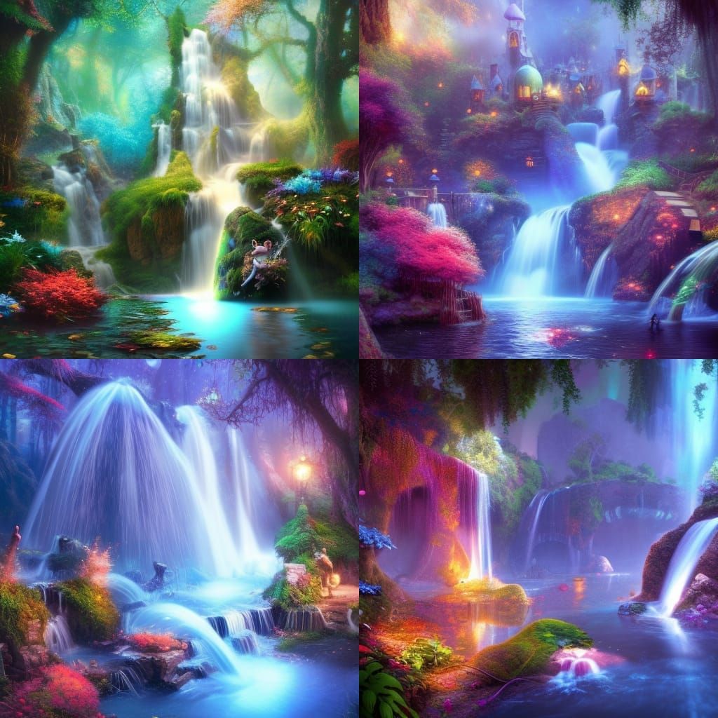Fairyland Waterfall with Volumetric Lights