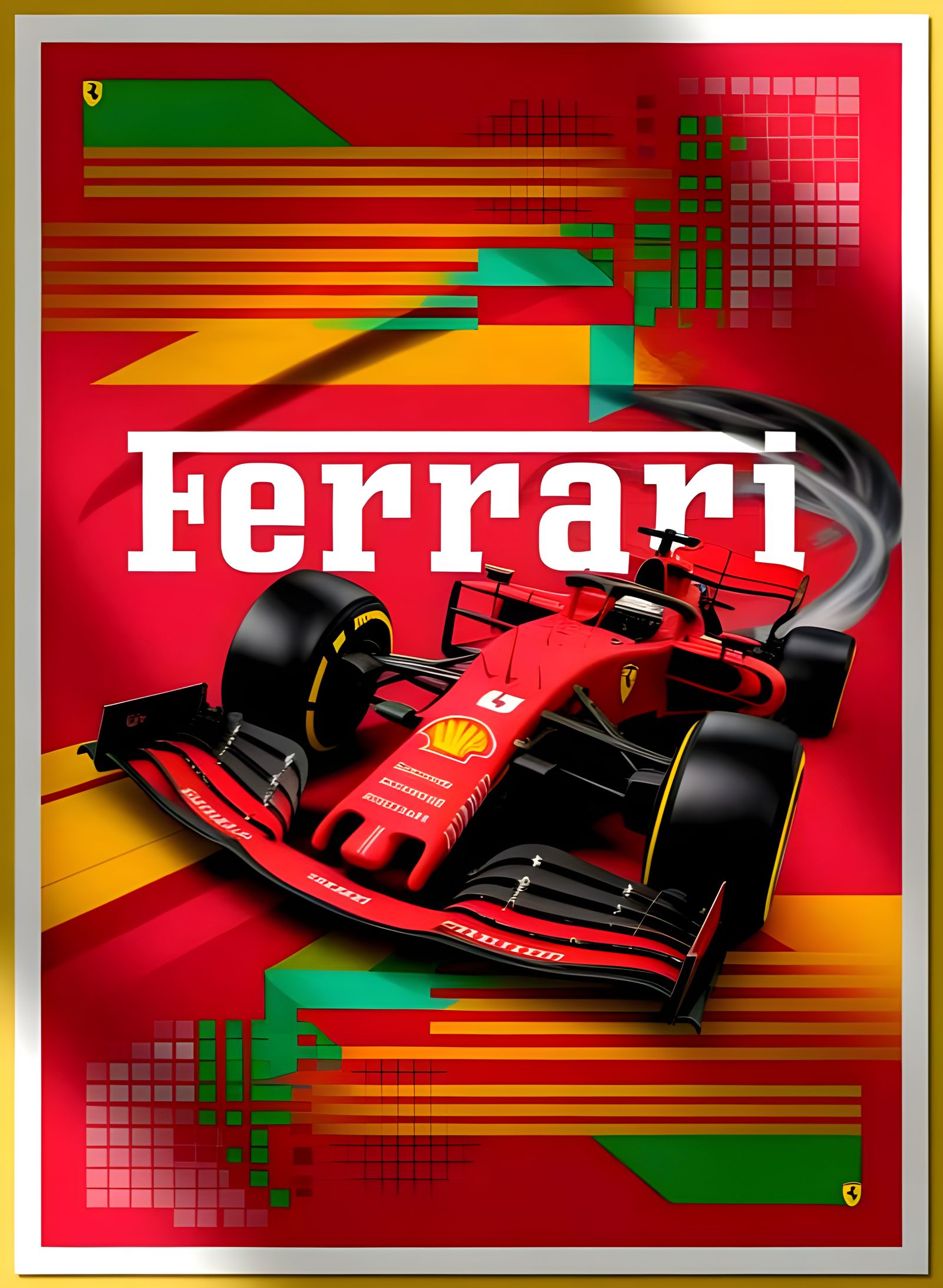 Ferrari F1 Car Poster in Vibrant Photographic Style