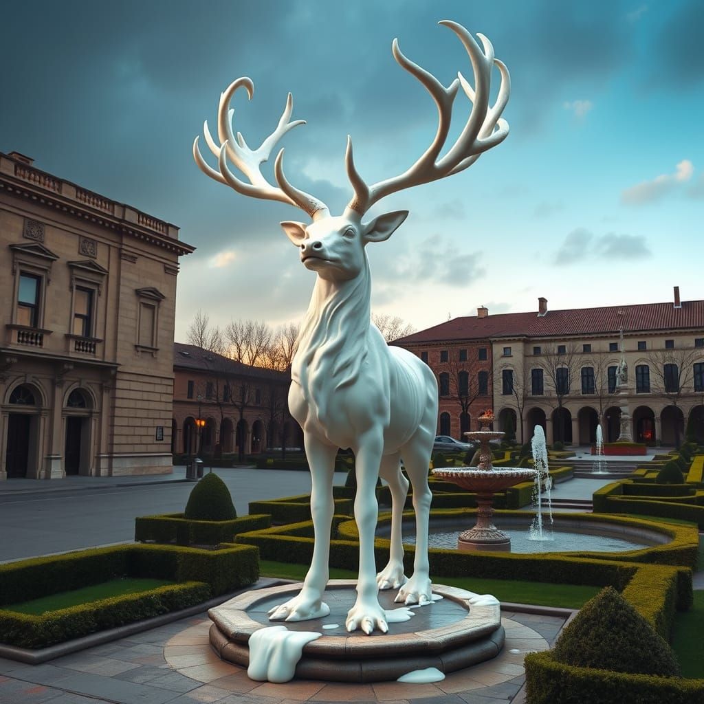 Ethereal Waxen Stag in Surreal Landscape