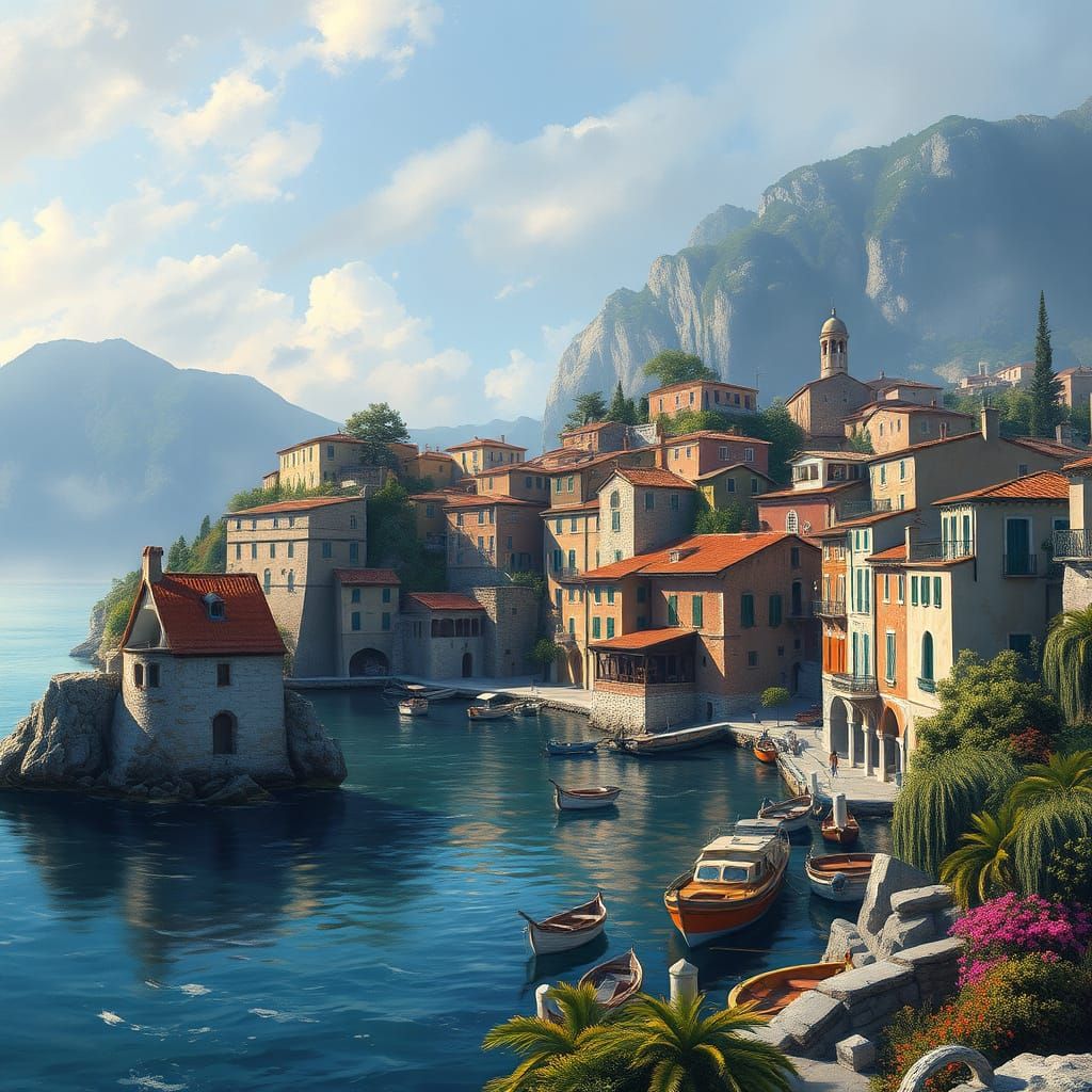 Impressionist Italian Coastal Village in Vibrant Colors